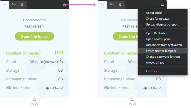 Design A menu flow to switch filespace