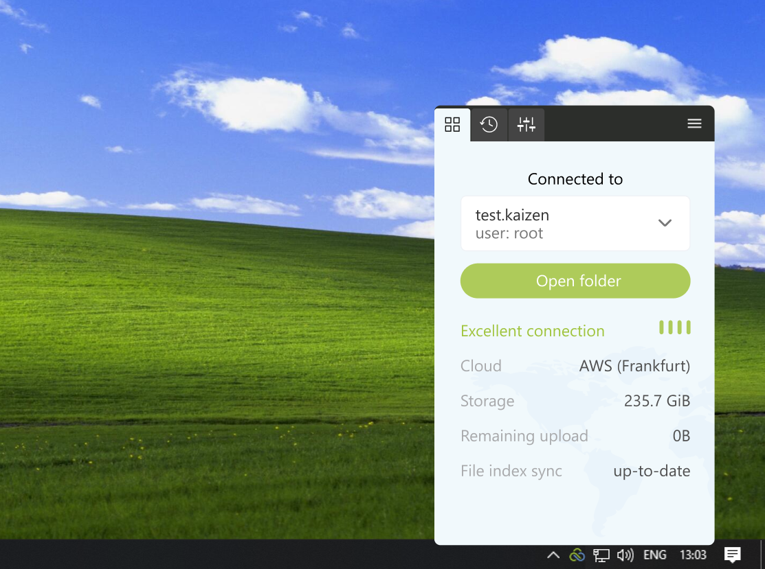 LucidLink desktop widget with connection status