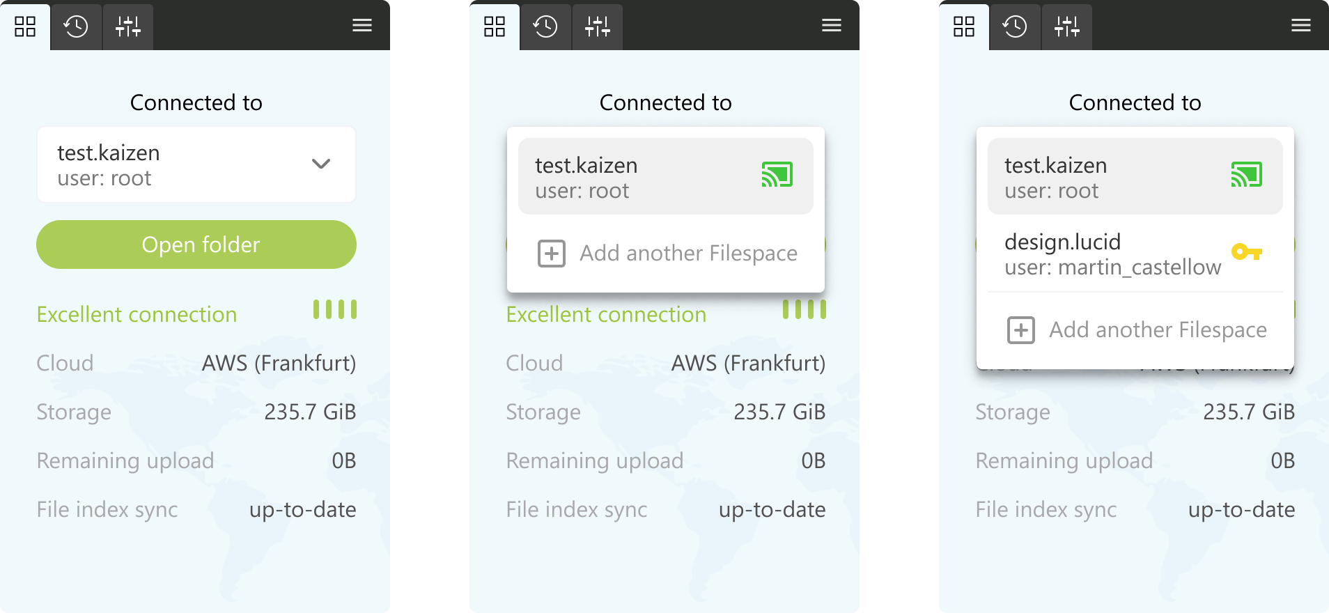 Proposed filespace dropdown UI